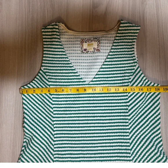 Maeve Tank Top Womens L Green White Striped Peplum V Neck Textured - Picture 12 of 13